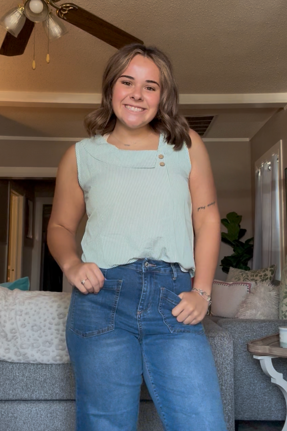 Sage Stripe Top
