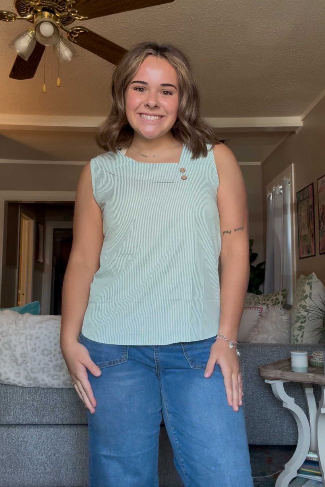 Sage Stripe Top